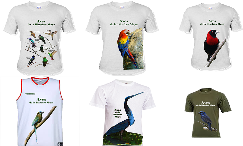 Camisetas con imagenes de aves de la Biosfera Maya